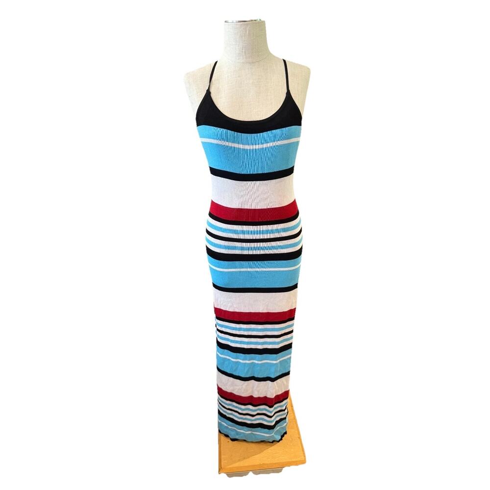 Codigo Sweater Maxi Dress Womens Large Multicolor Striped Sleeveless Scoop Neck